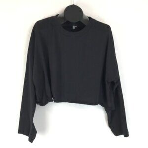 Asos Cotton Black Crop Long Sleeve Crew Neck Top Size 2 NWOT